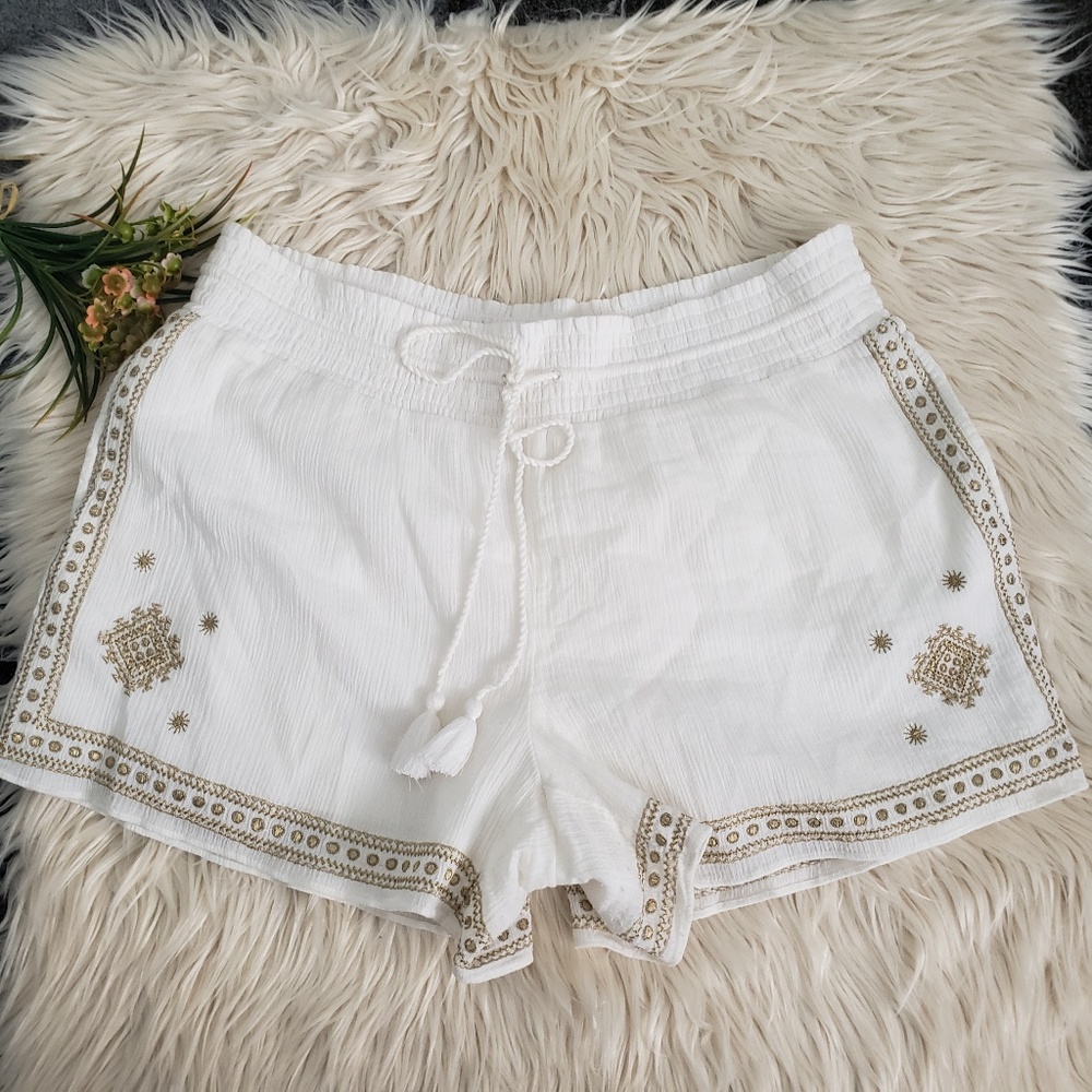 J.CREW gold embroidered pull on shorts 10